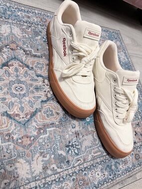 Reebok Off-White Canvas Sneakers with Gum Sole and Red Logo